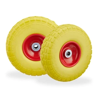 Afbeelding van Steekwagenwiel, 2 stuks, rubber, 260 x 85 mm, lekvrij, 16 4,1/3,5 4 as, tot 150 kg, geel rood