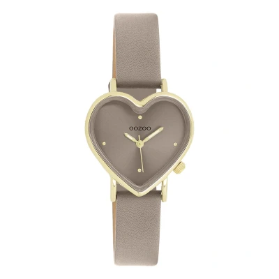 Afbeelding van OOZOO Timepieces Goudkleurige horloge met taupe leren band C11451