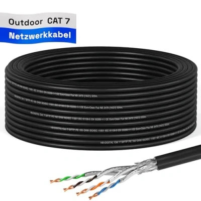 Afbeelding van HB DIGITAL Cat 7 installatiekabel, 15 m, zwart, AWG23/1 PE S/FTP, dubbel afgeschermd PIMF, zuiver koper, 1000 MHz, 10 Gbits, Ethernet netwerkinstallatie, ruwe installatie, datakabel voor