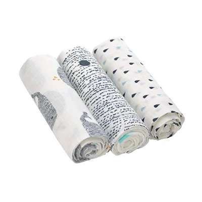 Image de LÄSSIG Bébé Drap de puériculture Couverture Lot 3 coton 80 x cm/Heavenly soft Swaddle L Little Water Whale