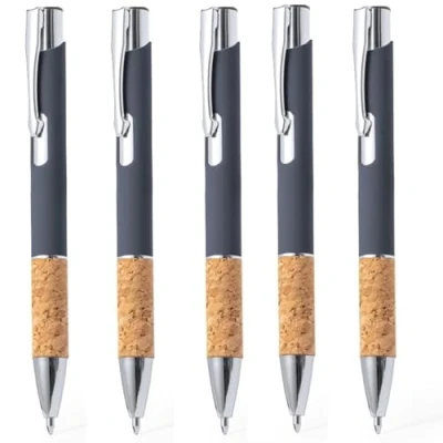 Afbeelding van noTrash2003 balpen, 10 stuks, ergonomische rubberen aluminium metalen punt en kurk gripzone touch functie, 5 kleuren, intrekbare stuks