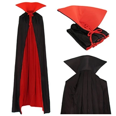 Afbeelding van papapanda Vampire cape met capuchon voor volwassenen, opstaande kraag, jas, zwart/rood, 170 cm