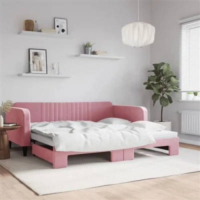 Afbeelding van vidaXL Slaapbank met onderschuifbed 100x200 cm fluweel roze
