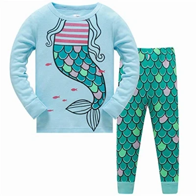 Afbeelding van LitBud Kerstmis Meisjes Pyjama 100% Katoen Giraf Nachtkleding Lange Mouw Pjs Kids Set Maat 1 7 Jaar Roze, Zeemeermin