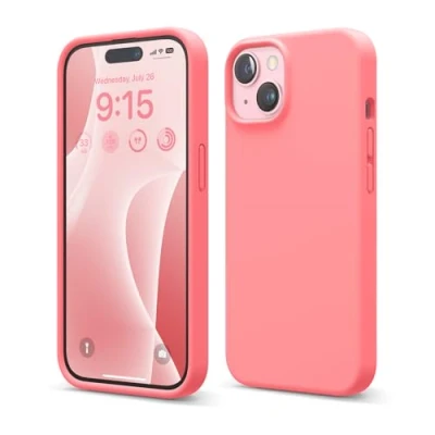Afbeelding van Elago Compatibel met iPhone 15, vloeibare siliconen hoes, rondom bescherming, krasbestendige zachte microvezelvoering, 15,5 cm (roze)