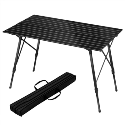 Afbeelding van WOLTU Campingtafel, inklapbaar, van aluminium, in hoogte verstelbaar, met draagtas en oprolbare plaat, voor 4 6 personen, camping, tuin, balkon, 120 x 68,5 cm, zwart