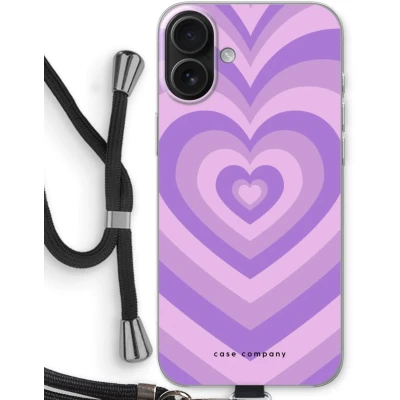 Afbeelding van Case Company® hoesje met Koord geschikt voor iPhone 16 Plus Hart Paars Telefoonhoesje Zwart Bescherming aan alle Kanten en Over de Schermrand