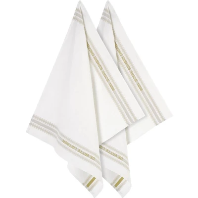Afbeelding van De Witte Lietaer DISH keukenhanddoek halflinnen hotelkwaliteit set van 2 Off White Yellowgreen