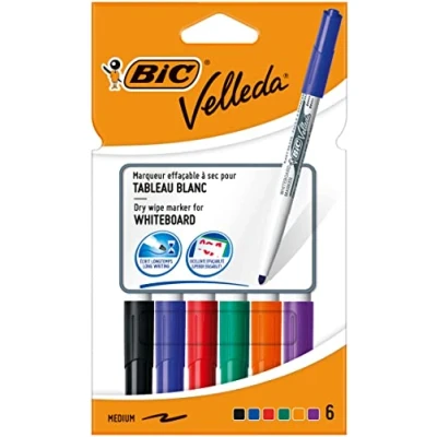Afbeelding van Bic whiteboardmarker Velleda 1741, in geassorteerde kleuren, etui van 6 stuks