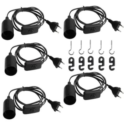 Afbeelding van LNGJIN Set van 5 E27 fittingen met schakelaar en netsnoer, fitting eurostekker, fitting, lampfitting kabel, voor lampophanging, plafondlamp