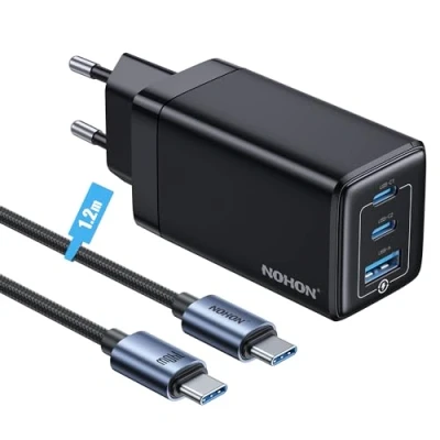 Afbeelding van NOHON USB C snellader stekker: 65 W GaN 3 poorten Ultra Charger PD3.0 met 140 Snelle Kabel 1,2 m Compatibel MacBook Pro Air Airpods iPad iPhone 15 14 13 12 Min Max Samsung S