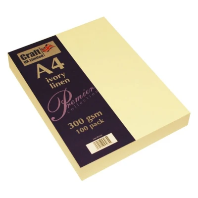 Afbeelding van Craft UK W124 A4 300gsm Linnen Kaart ivoor (Pack van 100 vellen),Ivoor