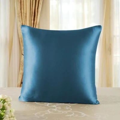 Afbeelding van townssilk kussenhoes van moerbei zijde 100% 19mm aan beide zijden voor gezond haar en een gezonde huid, maat 60x60cm met verborgen ritssluiting, pauwblauw