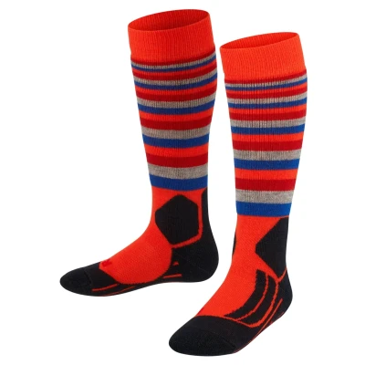 Afbeelding van Falke SK2 Stripes KIDS Skiing Mediumstrong Cushioned Antiblister Functional Sports Socks Sokken Samba orange voor kinderen, Maat: 23/26,