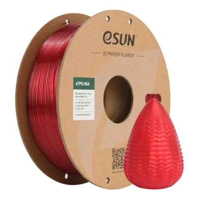 Afbeelding van eSUN TPU 95A filament 1,75 mm, flexibel, 3D printer, TPU, nauwkeurigheid +/ 0,05 spoel van 1 kg, printerfilament voor printers, transparant rood