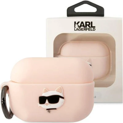 Afbeelding van Karl Lagerfeld KLAP2RUNCHP hoesje voor AirPods Pro 2 cover roze Siliconen Choupette Head 3D