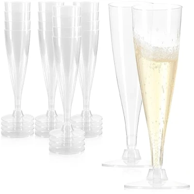 Afbeelding van COM FOUR® 16x herbruikbare champagneglazen transparante, stapelbare plastic voor feesten, kamperen en onderweg herbruikbaar vaatwasmachinebestendig