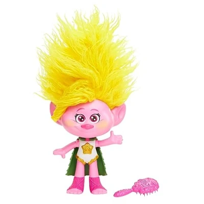 Afbeelding van Trolls De 3, Rainbow Hairtunes Viva Dreamworks pop met geel haar, geluids en lichteffecten, afneembare borstel cape inbegrepen, speelgoed voor kinderen, vanaf 3 jaar, HNF21