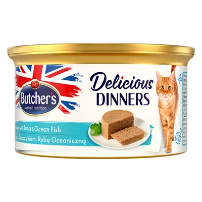 Afbeelding van 24x 85g Butcher&#039;s Delicious Dinners Kat Tonijn &amp; zeevis Natvoer