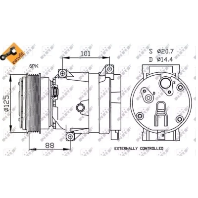 Afbeelding van NRF 32231 AC Compressor V5 12 PAG 150 Met compressorolie, afdichtring EASY FIT