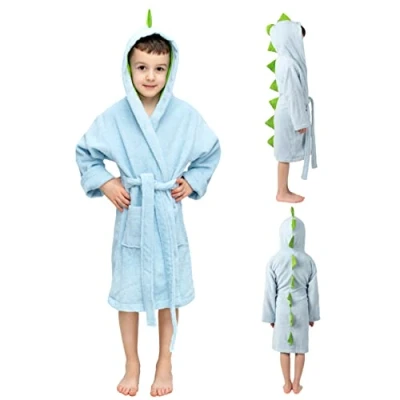 Afbeelding van Twinzen Dinosaurus badjas voor kinderen, meisjes en jongens, Oeko Tex® 100% katoen, kinderkamerjas, Blauw