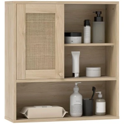Afbeelding van HOMCOM Wandkast Spaanplaat 60x19,8x65cm Natuurlijk hout