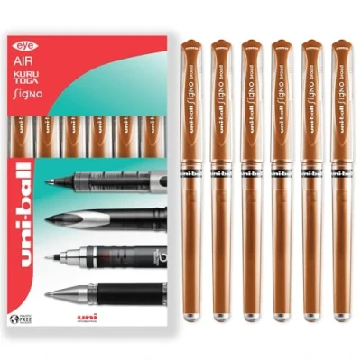 Afbeelding van uni ball Signo Pen UM 153 Gel rollerball met metalen punt, 1 mm lijnbreedte 0,65 mm, rubberen handgreep, metallic brons, 6 stuks