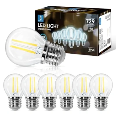 Afbeelding van Aigostar Lamp E27 LED filament koud wit 6500 K, 729 lm, 6 W komt overeen met 55 gloeilamp, hoek van 360 graden, G45, niet dimbaar, stuks