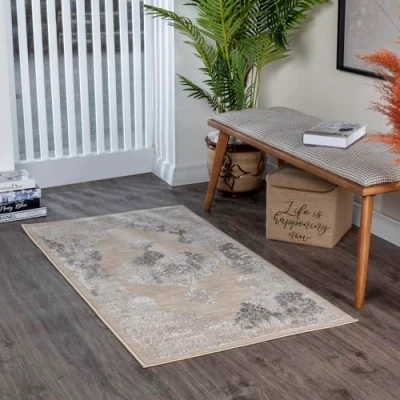 Afbeelding van SURYA Vloerkleed Woonkamer, Slaapkamer Vintage Oosters Tapijt AZRA Wit/Grijs 80x150 cm