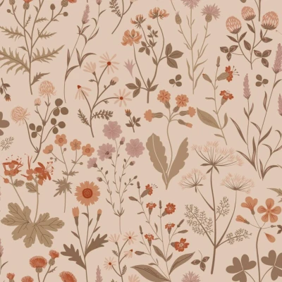 Afbeelding van ESTAhome behang veldbloemen terracotta roze 139597 0,53 x 10,05 m