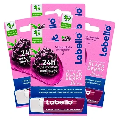 Afbeelding van Labello Blackberry Shine Burrocacao Gekleurde Lippen Aroma de More Lip 24 uur Hydraterende Balsem met Natuurlijke Ingrediënten en Sheaboter 4 Sticks
