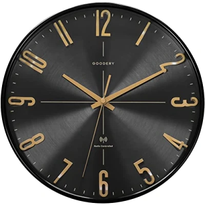 Afbeelding van GOODERY Stille 3D radiogestuurde wandklok, diameter van 30 cm, grote analoge en moderne zonder luid tikkgeluid, bijna geruisloos, decoratie voor elke
