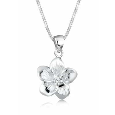 Afbeelding van Elli PREMIUM Dames Halsketting Frangipani Bloem met Diamant (0.03 ct ) in 925 Sterling Zilver