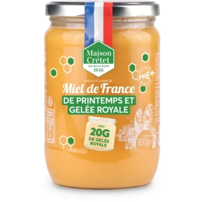 Afbeelding van Maison Crétet Lente Franse honing en koninklijke gelei ongepasteuriseerde geoogst in Frankrijk glazen pot bereiding van 800 g