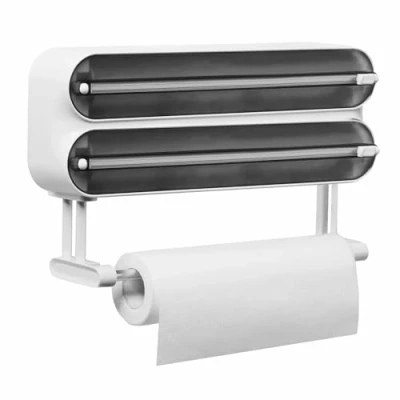 Afbeelding van Quasziwa Magnetische rekfoliedispenser en papiersnijder, geavanceerde 3 in 1 wandhouder voor keukenrollen, geschikt 30,5 cm rol, zwart