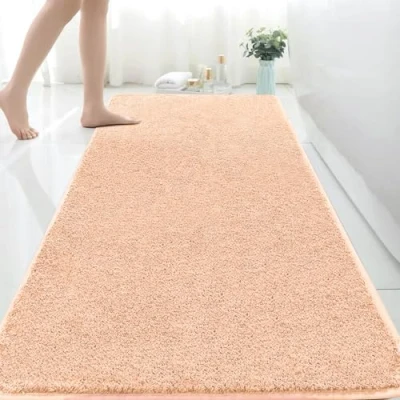 Afbeelding van Extra grote badmat van microvezel, absorberend, antislip, schimmelbestendig, machinewasbaar, voor slaapkamer, badkamer, beige, 150 x 60 cm