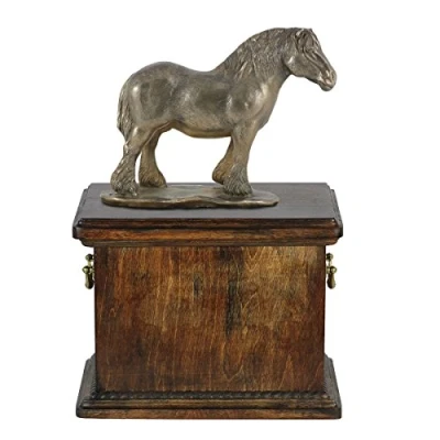 Afbeelding van Elegante urn voor paarden en hondenas met beeldje van een Percheron