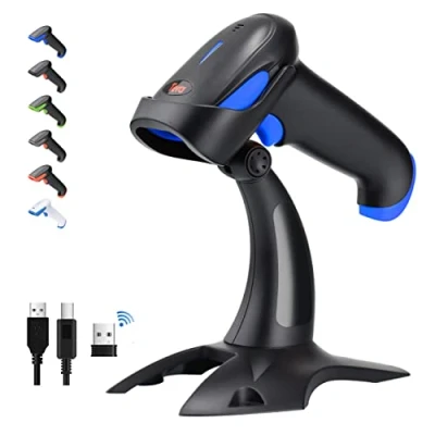 Image de Tera Pro Lecteur de Code à Barres Bluetooth sans Fil 2.4GHz 1D/2D Douchette avec USB2.0 Scan Automatique Rapide et Précis, Support Mains Libres, HW0002 Bleu