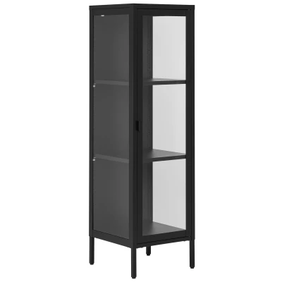 Afbeelding van House Nordic Brisbane Zwart / Glas Vitrinekast Slim H140 cm