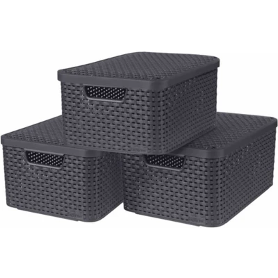 Afbeelding van Opbergboxen met deksel Style 3 st maat M antraciet