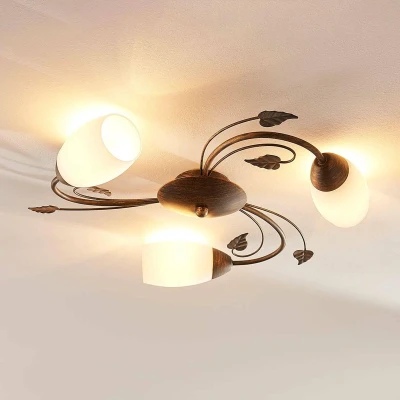 Afbeelding van Lindby plafondlamp 3lichts Glas, metaal H: 9.5 cm E14 wit, geborsteld zwartgoud