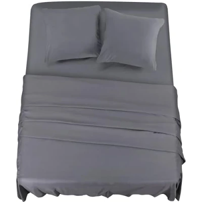 Afbeelding van Utopia Bedding Beddengoed, 160 x 200 cm, bedlaken voor tweepersoonsbed, 4 delige beddengoedset, polyester microvezel, 1 hoeslaken 200, laken 266 259 cm en 2 kussenslopen 65 grijs