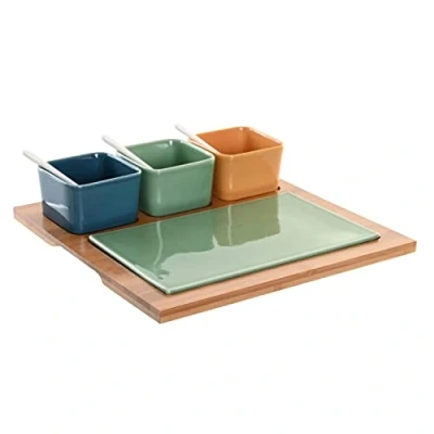 Afbeelding van Set voor voorgerechtjes DKD Home Decor Porselein Multicolour Bamboe 8 Onderdelen (30 x 30 6 cm)