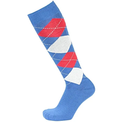 Afbeelding van Pfiff sokken Ruitersokken Blauw Wit Rood Sportsokken Paardrijden Unisex Kniesokken Maat 34 36