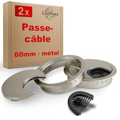 Afbeelding van LouMaxx Kabeldoorvoer 60 mm Ø 2 stuks bureaukabeldoorvoer van mat nikkel, met stofafdichting voor meer orde en netheid op de werkplek