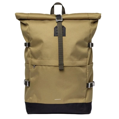Afbeelding van Sandqvist Icon Rolltop laptop rugzak L olive drab with black leather