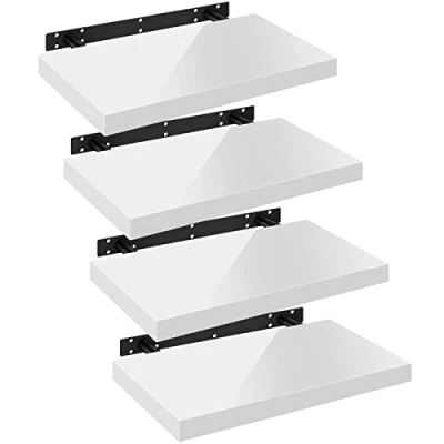 Afbeelding van WOLTU Wandplanken, 4 stuks, zwevend rek, boekenrek, cd, dvd, houten plaat, 40 x 22,9 3,8 cm, wit, RG9476ws