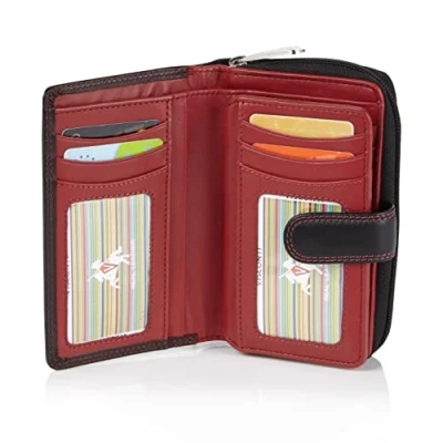 Afbeelding van VISCONTI Bifold Colorado Combinatie portemonnee voor dames, leer, meerkleurig (CD 22) RFID, Rood, informeel