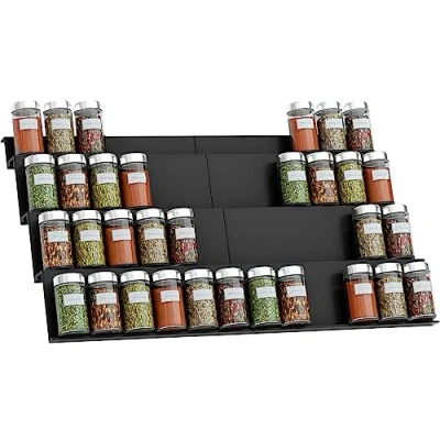 Afbeelding van NCKIHRKK Kruidenhouder voor keuken, 8 delig, organizer kruidenhouder, uittrekbaar van 30,4 cm tot 60,8 cm, kruidenopslag, lade, 4 niveaus, kruidenorganizer