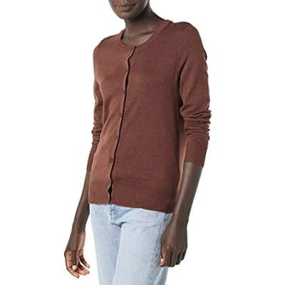 Image de Amazon Essentials Gilet Col Rond Léger (Grandes Tailles Disponibles) Women&#039;s, Brun Châtaigne Foncé Chiné, S